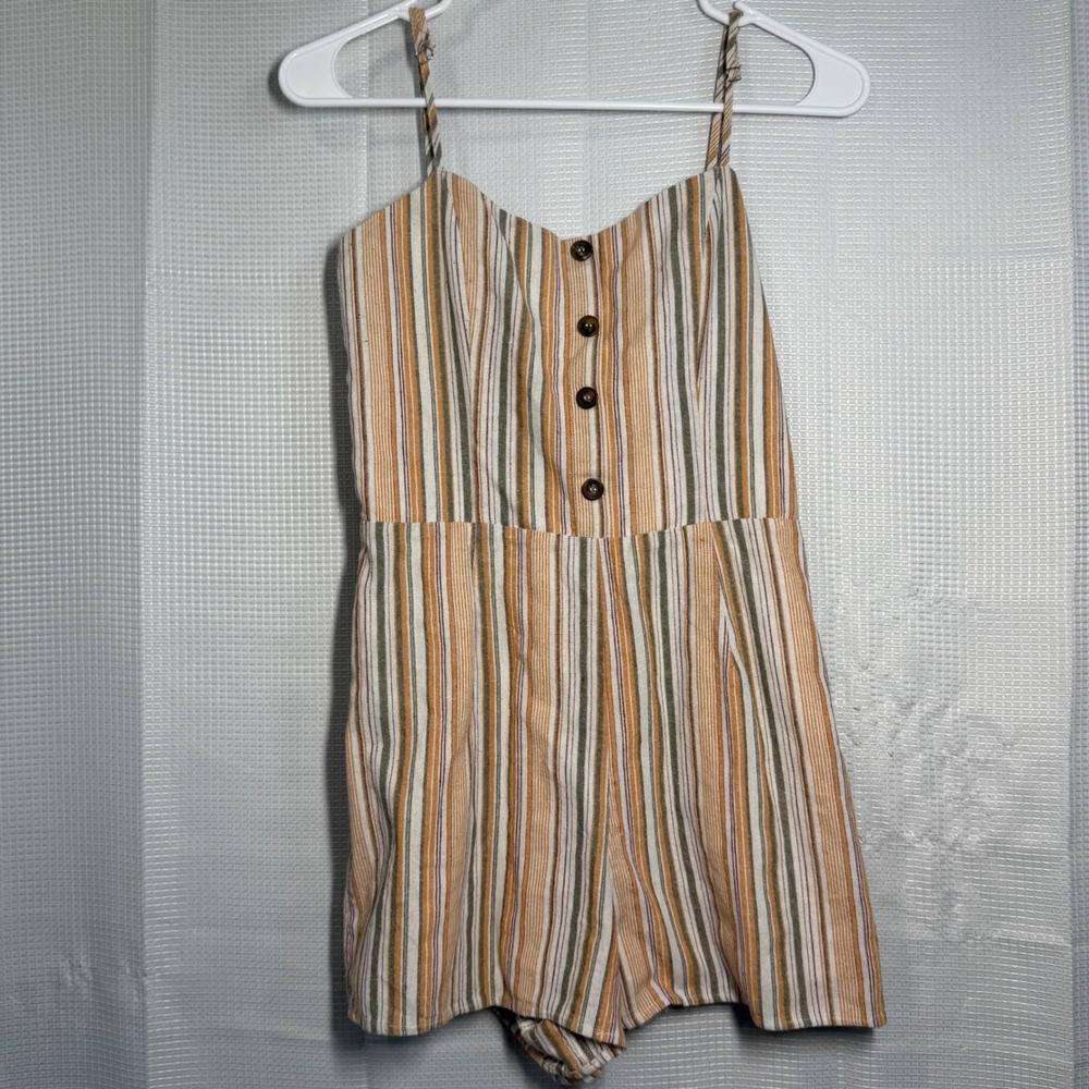 Altar'd‎ State Romper Medium Multicolor Striped Tie Back Button Front